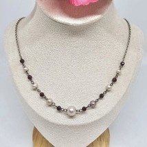 925 Sterling Silver Pearl &amp; Amethyst Beaded Chain Choker Necklace 18&quot; Long - £19.73 GBP