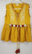 Altard State Shirt Womens Size Medium Yellow Embroidered Tassel Sleeveless Tank - £16.24 GBP