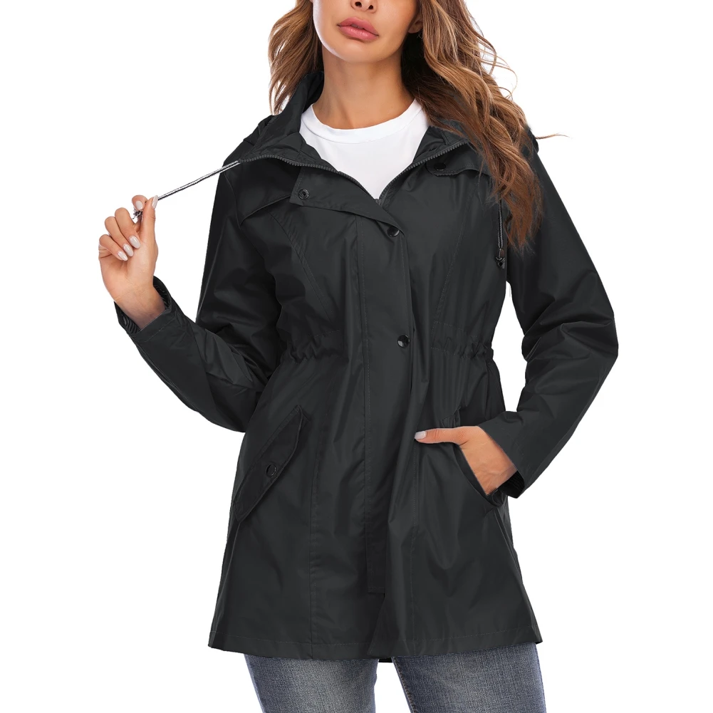  Waterproof Windproof Raincoat Solid Trench   Lightweight Jacket Hood Long Autum - £97.84 GBP