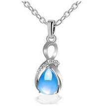 Women Water Drop Birthstone Blue Pendant Charm Necklace Gifts - £7.94 GBP