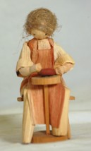 Folk Art Corn Husk Doll Woman Pottery Bowl Handmade Traditional Czech - £13.23 GBP