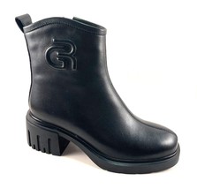 BoNavi 22C26 Black Leather Mid Heel Fur Winter Ankle Boot - £99.84 GBP