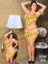 Belly Dance Beaded Bra Sequin Coins Costume Embroidered Bra&amp; Sexy Mini Skirt - £47.85 GBP