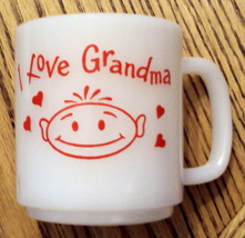 White Milk Glass Coffee Mug I Love Grandma Baby Face Graphic Tea Cup VTG... - $19.76