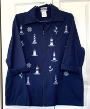BonWorth Jacket Womens S Petite Full Zip Embroidered Lighthouse Coastal ... - $13.96