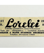 1945 WW2 German-USA Restaurant Advertisement Lorelei Cabaret Music NYC C94D - $27.56 CAD