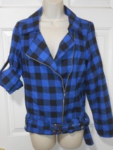 Rhapsody women&#39;s size Lg jrs. blue/black plaid belted flannel zipper sha... - $24.74