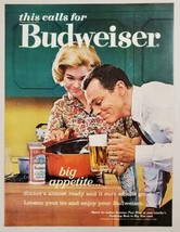 1963 Print Ad Budweiser Couple Drink Beer and Cook Dinner - $13.93