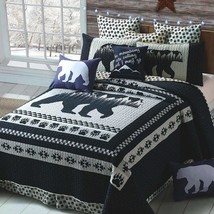 3 Piece King Lodge Quilt Bedding Set - Moon Bear - Rustic Cabin Country ... - $166.99