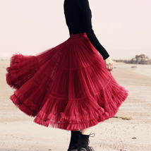 Burgundy Midi Tutu Skirt Outfit Women Custom Plus Size Layered Tulle Skirt image 2
