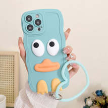 For iPhone 15 Pro Max Wave Edge Big Duck Silicone Phone Case with Wristband(Blue - £3.15 GBP
