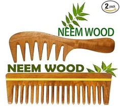 Neem Wooden Comb Set Wide Tooth,Detangling | Anti Dandruff | Hair Growth... - £14.78 GBP