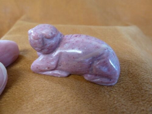 (Y-SEAL-556) SEAL carving PINK rhodonite gem stone FIGURINE baby seals s... - $14.01