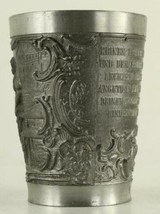 Vintage German Metal Repousse Pictorial Pewter Souvenir Cup Rastal Zinn 4.25&quot; - £16.50 GBP