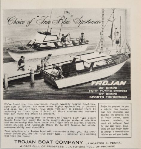 Primary image for 1961 Print Ad Trojan 23' Bimini & 21' Sport Fisherman Lancaster,Pennsylvania