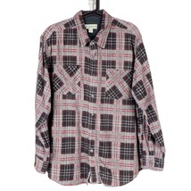 Haband VTG Fleece Shirt L Mens Plaid Button Up Long Sleeve Black Red Cotton - £15.80 GBP