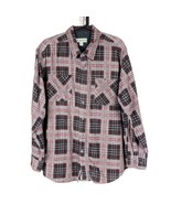 Haband VTG Fleece Shirt L Mens Plaid Button Up Long Sleeve Black Red Cotton - $19.66