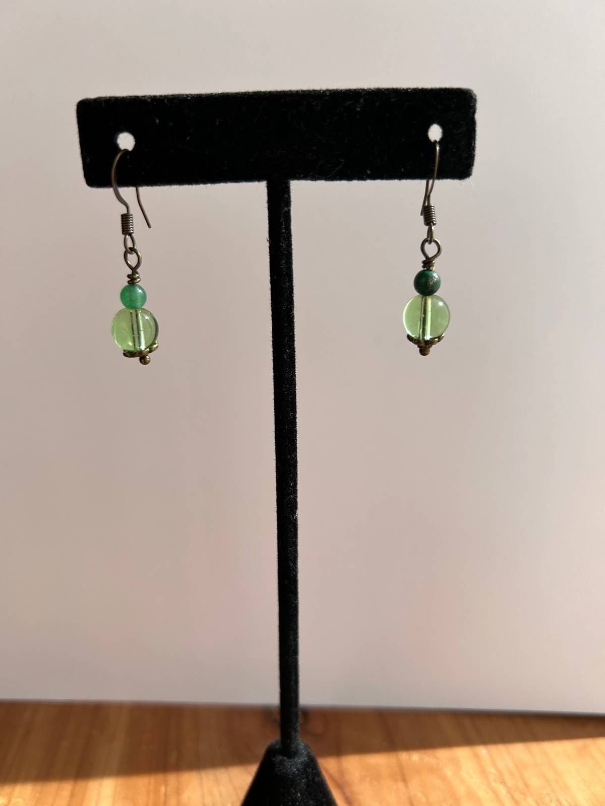 Green Aventurine and Glass Earrings - $16.00