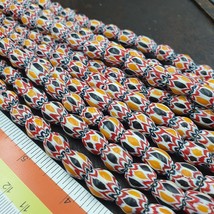 Vintage Venetian African Style Colorful Glass Chevron Beads Long Strand 11x13mm - £36.53 GBP