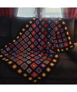 Large Granny Square Afghan Throw Blanket Colorful Crochet Roseanne 43x58 - $34.63