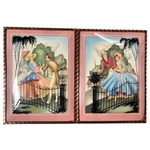 Vintage Bubble Glass Reverse Painting Silhouette Courting Couple Pair 6 ... - $370.80 MXN