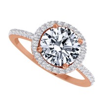 14K Rose Gold Plated 2.25 CT Round Cut LC Moissanite Halo Engagement Ring - £167.29 GBP
