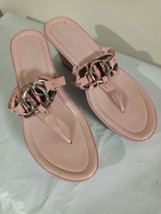 Franco Sarto Pink Rose Leather  Slip On Thong Wedge Sandals Women&#39;s Size 8 - $18.69