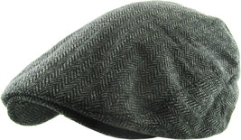  KB Ethos Traditional Newsboy Ascot Fitted Wool Blend Charcoal Gray &amp; Black Cap - £19.14 GBP