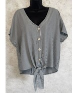 Universal Threads Women&#39;s Gray Striped Cap Sleeve Tie Front Top Size XL ... - $22.65