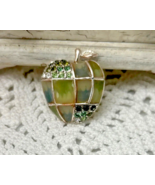 Monet enamel and rhinestone apple pin brooch, green, 1 1/4&quot; across - $7.49