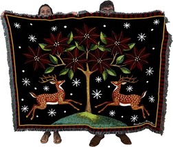 Deer Poinsettia and Tree Blanket by Stephanie Stouffer - Gift Tapestry, 72x54 - £62.87 GBP