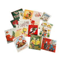 Christmas Greeting Cards Lot 16 Folded &amp; Action Circa Vintage 1950s Childrens - $72.22