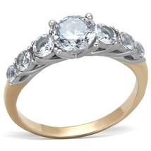 Rose Gold Plated 7 Stone Clear CZ Engagement Ring Stainless Steel TK316 - £12.55 GBP