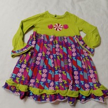 JK Khaki Girls Size 4T Christmas Peppermint Candy Ruffle Green Long Sleeve Dress - £7.11 GBP