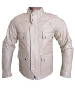 4 Cargo Pockets Cowhide Leather Classic Motorcycle Jacket Cream Color Bi... - $209.99