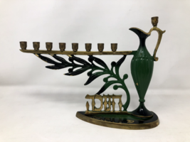 Vintage Menorah Made in Israel Oil Lamp Sabra Green Chanukah - £72.13 GBP