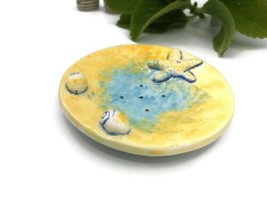 Artisan Ceramic Soap Dish, Handmade Blue &amp; Yellow Soap Bar Holder For Ba... - £43.60 GBP