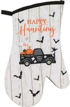 Kitchen Oven Mitt (13&quot;) Halloween, Happy Haunting, Truck With Ghost &amp; Bats, Gr - £6.35 GBP