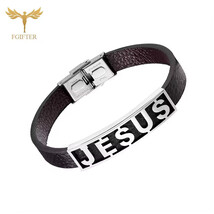 New Men&#39;s Black &amp; Silver Jesus Stainless Cuff Bracelet - $11.88