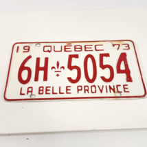 Quebec License Plate 1973 6H-5054 La Belle Province White Red Expired VT... - £15.42 GBP