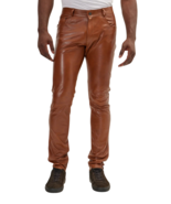 Men Leather Pants Brown Trousers Slim Fit Biker Men&#39;s Jeans Style Pant M... - £94.38 GBP