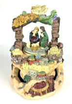 Nativity Statue Music Box Wind Up Plays Silent Night Tiered Figurine WATCH VIDEO - £74.45 GBP