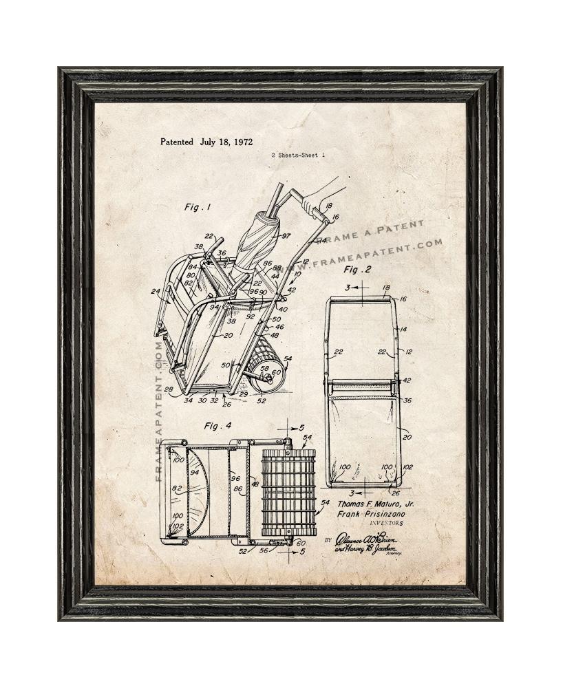Beach Cart Patent Print Old Look with Black Wood Frame