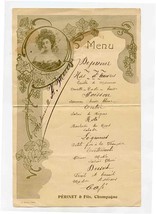 Perinet &amp; Fils Champagne Hand Written French Restaurant Menu 1900&#39;s - $13.86