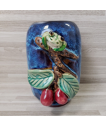 Blue Drip Glazed 3D Green Frog Sitting On A Branch 5.25&quot;  Bud Vase Penci... - $22.06 CAD