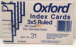 Oxford 31 3x5 inch Ruled Index Cards White Pack of 100 Made In U.S.A New Sealed - £6.41 GBP