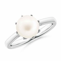 Freshwater Cultured Pearl Solitaire Crown Ring in Silver Size 4.5 - £105.79 GBP
