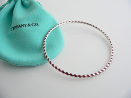 Tiffany &amp; Co Silver Palina Red Enamel Stripe Bangle Bracelet Gift Pouch Love - £314.77 GBP