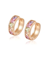 Hoop Earrings 18k Gold Color Colorful Zirconia Luxury Jewelry - £14.17 GBP