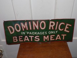 Vintage Domino Rice Beats Meat Embossed Tin Sign - $9,975.22 MXN